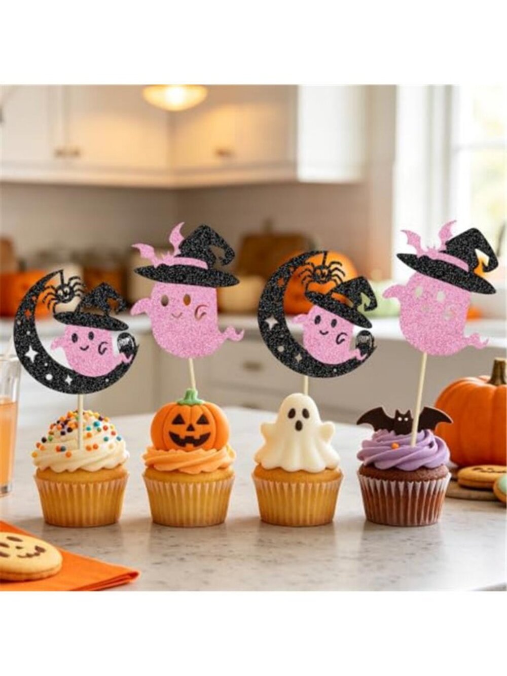 Halloween Cupcake Toppers Glitter Ghost Cupcake Picks, Festive Decorations for - Picture 6 of 7